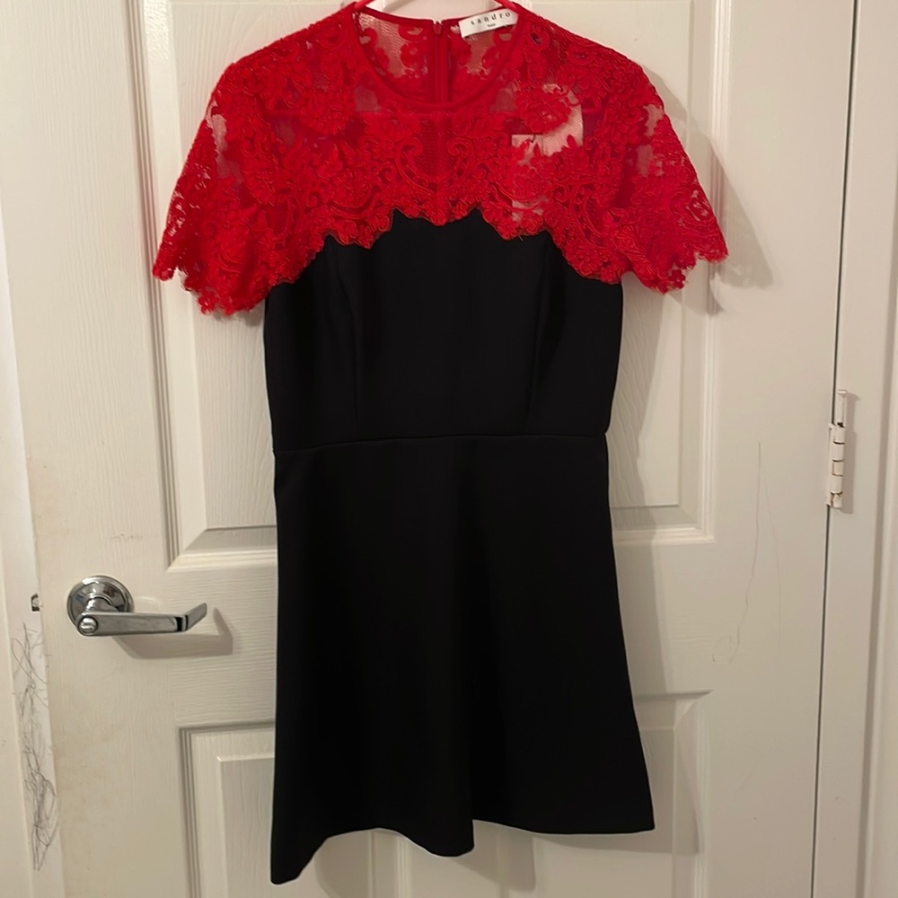 Sandro Paris red lace dress size 2